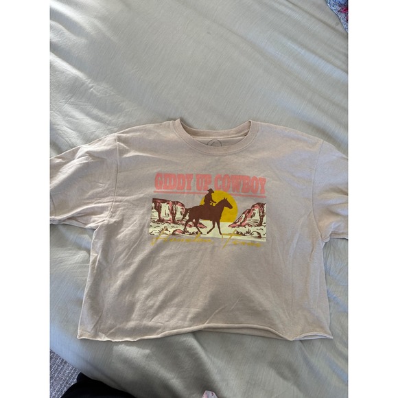 Hi-Res Tops - Hi-Res Giddy Up Cowboy Houston Texas Graphic Tee‎ XS Oversized Cropped Wester